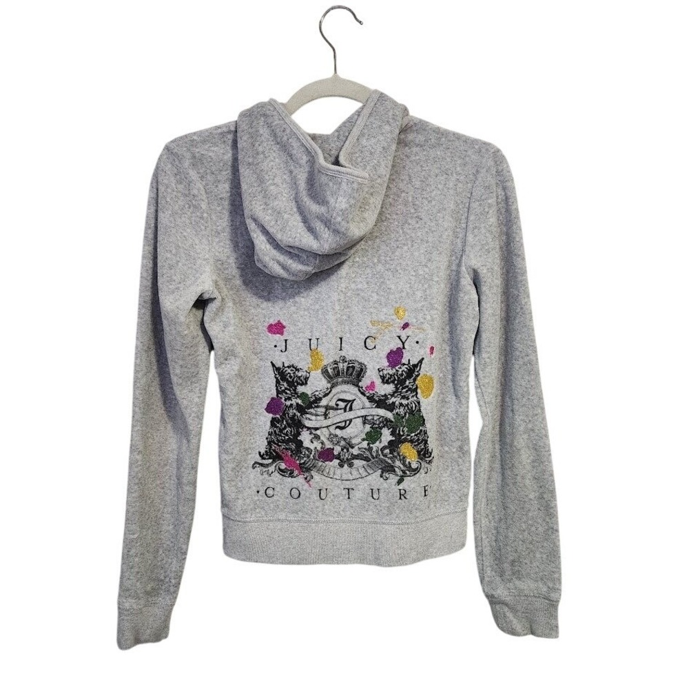 JUICY COUTURE Y2K‎ Scottie Dog Velour Hoodie Grey Sweatshirt Full Zip McBling M